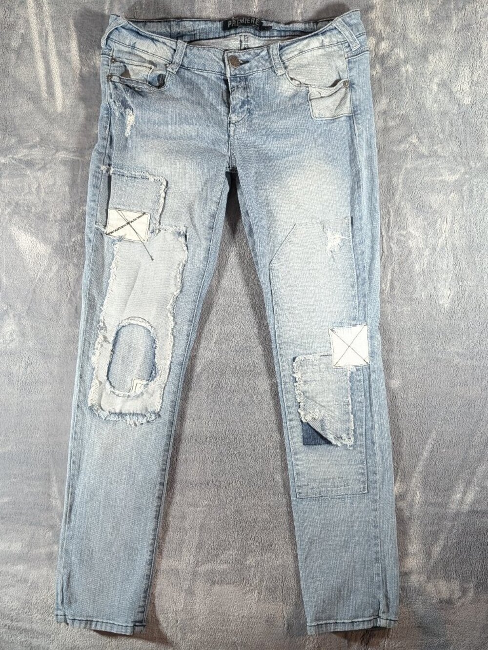 Premiere by rue21 Low Rise Patched Distressed Skinny Jeans 7/8